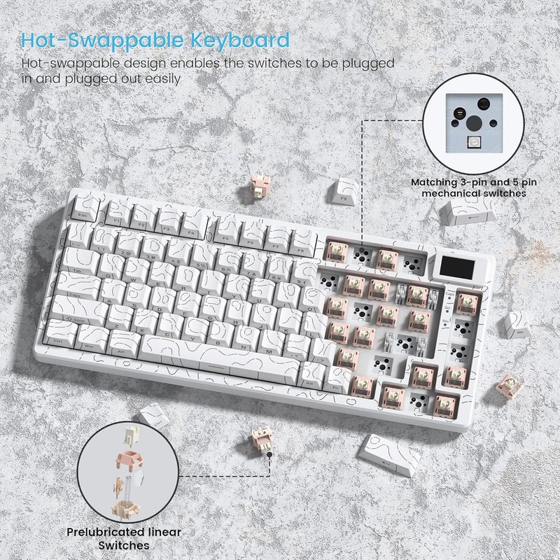 Womier SK80 75% Percent Keyboard Gaming with Color Multimedia Display Mechanical Keyboard Topographic, Hot Swappable Gasket Mount RGB Creamy Key Board Pre-lubed POM Switch for Mac/Win,White - Image 5